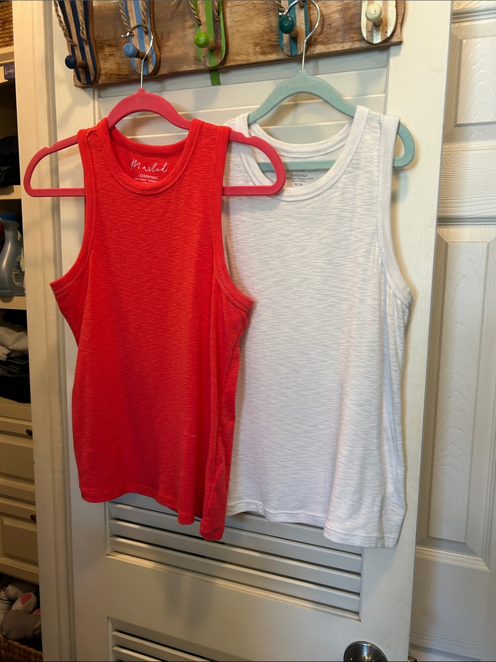 Marled  Girls Tank Tops in Bright Orange  and White - 2-Pack